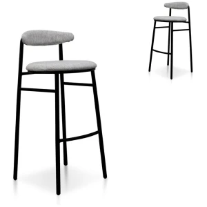 Set of 2 - Oneal 65cm Fabric Bar Stool - Silver Grey and Black Legs by Interior Secrets - AfterPay Available