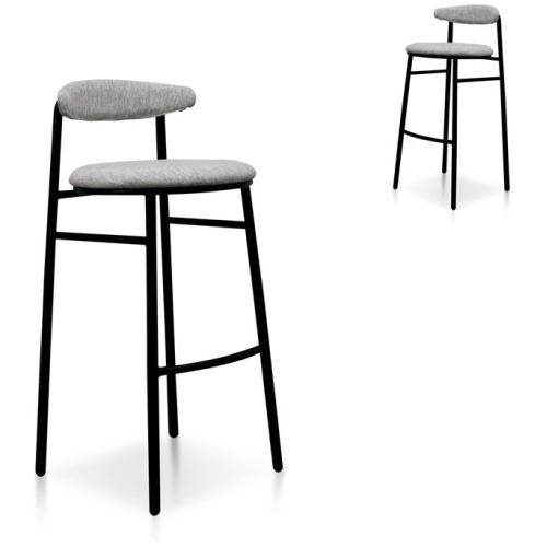 Set of 2 - Oneal 65cm Fabric Bar Stool - Silver Grey and Black Legs by Interior Secrets - AfterPay Available