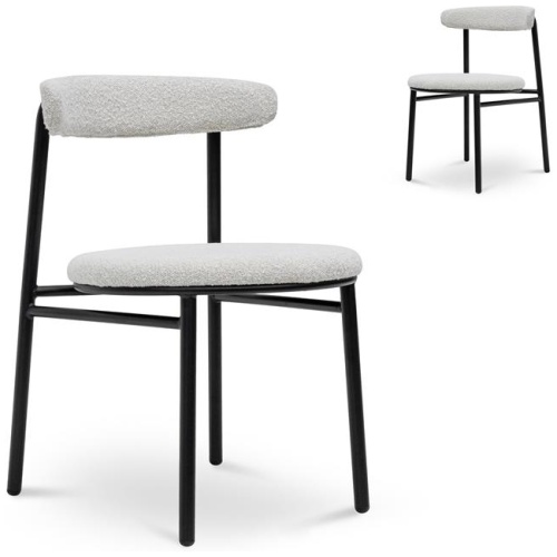 Set of 2 - Oneal Fabric Dining Chair - Moon White Boucle and Black Legs by Interior Secrets - AfterPay Available