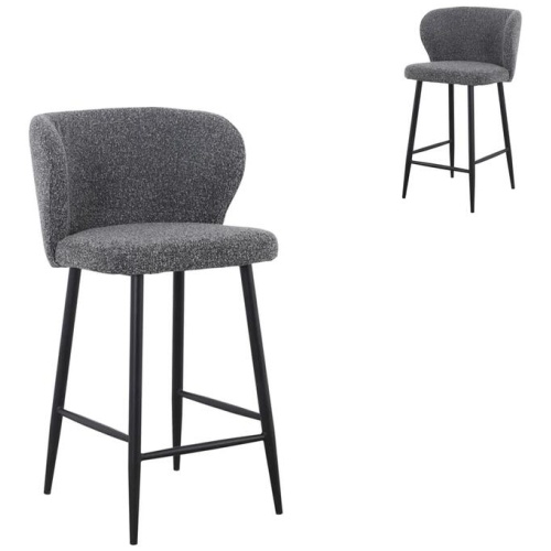 Set of 2 - Perkins 65cm Bar Stool - Anthracite Grey Boucle by Interior Secrets - AfterPay Available