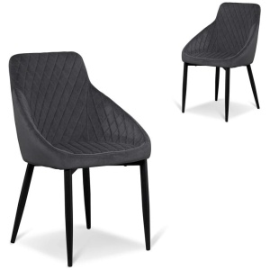 Set of 2 - Rolf Dining Chair - Grey Velvet in Black Legs by Interior Secrets - AfterPay Available