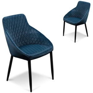 Set of 2 - Rolf Dining Chair - Navy Blue Velvet in Black Legs by Interior Secrets - AfterPay Available
