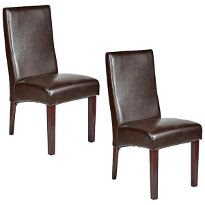 Set of 2 Rome Leather Brown Dining Chairs Durable Seat Wood Kitchen Cafe