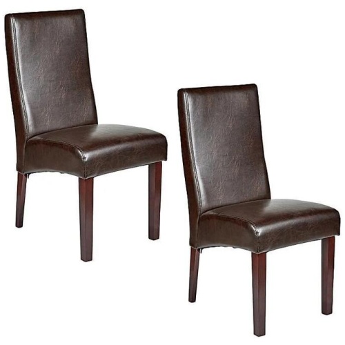 Set of 2 Rome Leather Brown Dining Chairs Durable Seat Wood Kitchen Cafe
