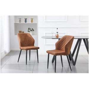 Set of 4 - Cross Pattern Dining Chair - Brown Black Legs
