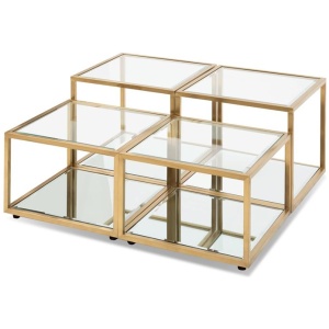 Set of 4 - Oxford 100cm Glass Coffee Table - Brushed Gold Base by Interior Secrets - AfterPay Available
