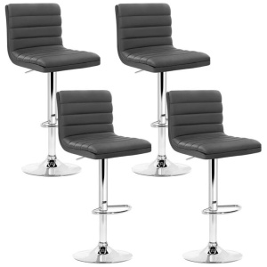 Set of 4 PU Leather Lined Pattern Bar Stools- Grey and Chrome