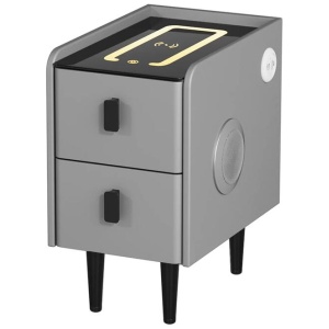 Smart Bedside Table 2 Drawers with Wireless Charging Ports LED Grey AIDA