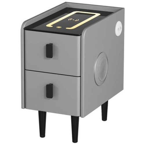 Smart Bedside Table 2 Drawers with Wireless Charging Ports LED Grey AIDA
