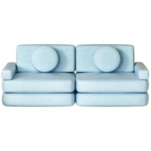 Sofa Bed 2 Seater Kid DIY Play Couch Velvet Blue