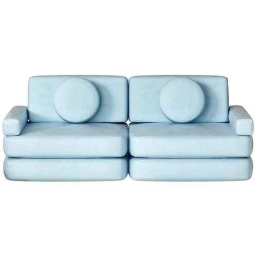 Sofa Bed 2 Seater Kid DIY Play Couch Velvet Blue