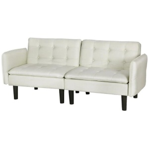 Sofa Bed 3 Seater Tufted Faux Linen Beige