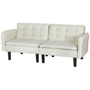 Sofa Bed 3 Seater Tufted Faux Linen Beige