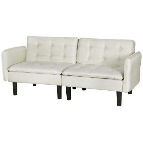 Sofa Bed 3 Seater Tufted Faux Linen Beige