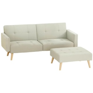 Sofa Bed Ottoman 3 Seater Beige Faux Linen