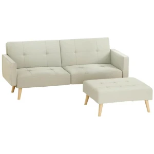 Sofa Bed Ottoman 3 Seater Beige Faux Linen