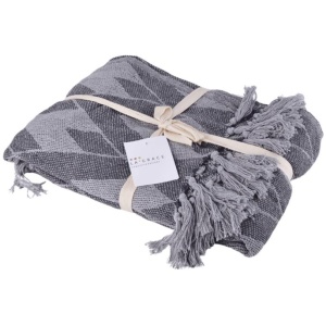 Soft Cotton Handloom Bed & Sofa Throw Blanket Plaid Pattern Grey