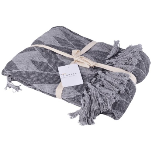 Soft Cotton Handloom Bed & Sofa Throw Blanket Plaid Pattern Grey