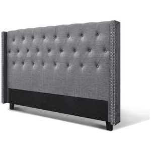 Soira King Size Premium Faux Linen Fabric with Button Tufted Winged Design Bedhead - Grey by Interior Secrets - AfterPay Available