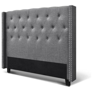 Soira Queen Size Premium Faux Linen Fabric with Button Tufted Winged Design Bedhead - Grey by Interior Secrets - AfterPay Available