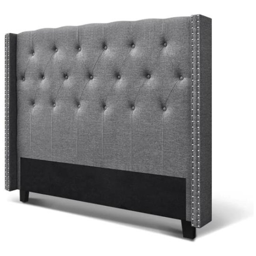 Soira Queen Size Premium Faux Linen Fabric with Button Tufted Winged Design Bedhead - Grey by Interior Secrets - AfterPay Available