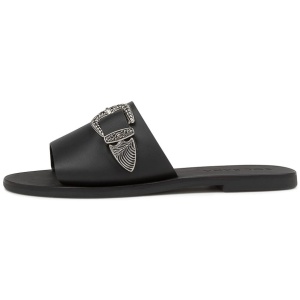 Sol Sana Anastasia Slide Ss Black Leather Black Sandals Womens Shoes Casual Sandals Flat Sandals