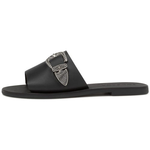 Sol Sana Anastasia Slide Ss Black Leather Black Sandals Womens Shoes Casual Sandals Flat Sandals