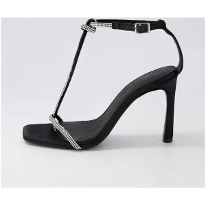 Sol Sana Reina Heel Ss Black Satin Black Sandals Womens Shoes Dress Heeled Sandals