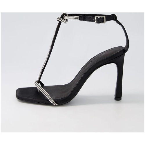 Sol Sana Reina Heel Ss Black Satin Black Sandals Womens Shoes Dress Heeled Sandals