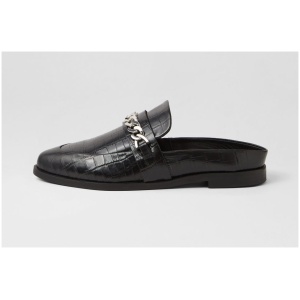 Sol Sana Tuesday Chain Slide Ss Black Croc Silver Leather Black Croc Silver Shoes Womens Shoes Casual Flat Shoes