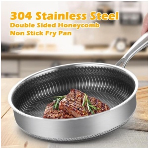 Stainless Steel Frying Pan Non-Stick Cooking Frypan Cookware 30cm Honeycomb Double Sided