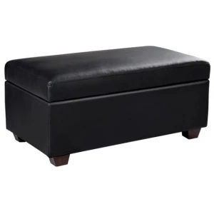 Storage Ottoman Blanket Box 80cm Leather Black