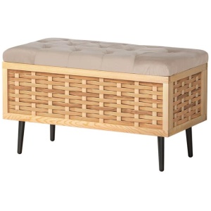 Storage Ottoman Blanket Box 80cm Weaved Velvet Pine