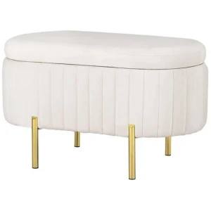 Storage Ottoman Blanket Box 87cm Velvet Oval White