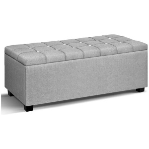 Storage Ottoman Blanket Box 97cm Button Linen Grey