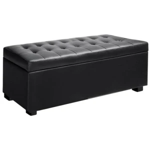 Storage Ottoman Blanket Box 97cm Leather Black