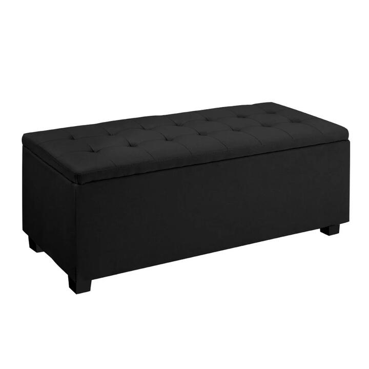 Storage Ottoman Blanket Box 97cm Linen Black