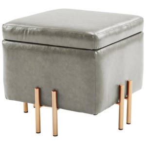Storage Ottoman Foot Stool Cube Tuffet Seat 45cm PU Leather GREY