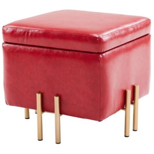 Storage Ottoman Foot Stool Cube Tuffet Seat 45cm PU Leather RED