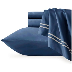 Strada Embroidered 1000 TC Egyptian Cotton Indigo Deep King Sheet sets by Renee Taylor