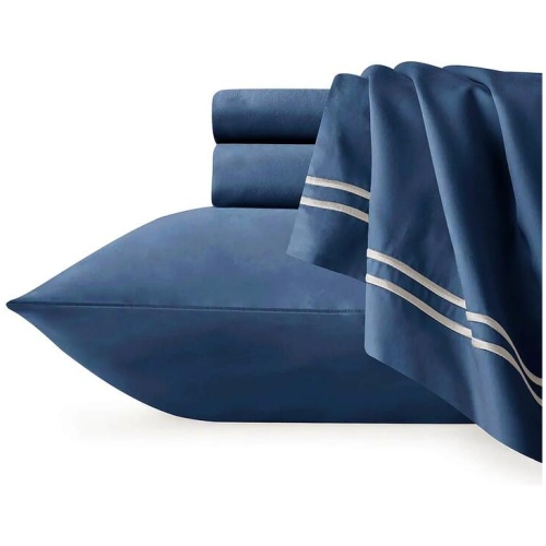 Strada Embroidered 1000 TC Egyptian Cotton Indigo Deep Queen Sheet sets by Renee Taylor