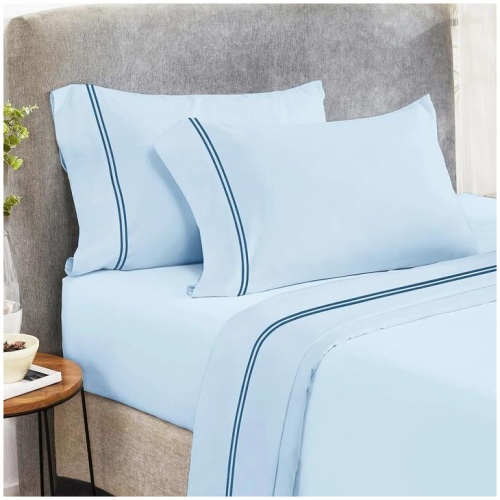 Strada Embroidered 1000 TC Egyptian Cotton Sky Navy Deep Queen Sheet sets by Renee Taylor