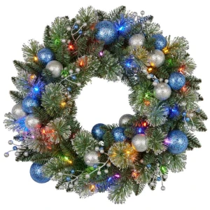 Swishmas 61cm Blue Collection Multicolour Pre-Lit Christmas Wreath