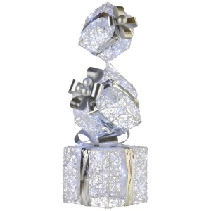 Swishmas 83cm Triple Christmas Silver Giftbox Stack Display with Lights