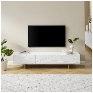 TV Cabinet MDF Glossy Storage Drawers Metal Base Entertainment Unit