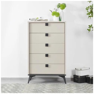Tallboy with 5 Storage Drawers MDF Combination of Champagne and Black Colour