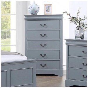Tallboy with 5 Storage Drawers in Solid Wooden Metal Handles Grey Colour