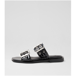 Therapy Ego Th Black Patent Pu Black Sandals Womens Shoes Casual Sandals Flat Sandals