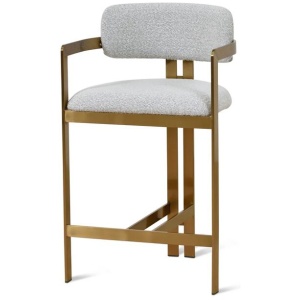 Tonu 65cm Brushed Gold Bar Stool - Light Grey Boucle by Interior Secrets - AfterPay Available