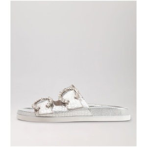 Top End Rennes To Silver Croc Leather Silver Sandals Womens Shoes Sandals Flat Sandals